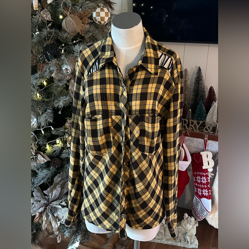 Free People Yellow Gauze Button Up Small